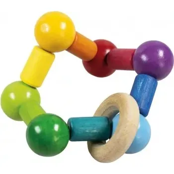 Detoa Chrastítko/Hrkadlo kuličky s kroužkem dřevo na kartě 10,5x17x3cm