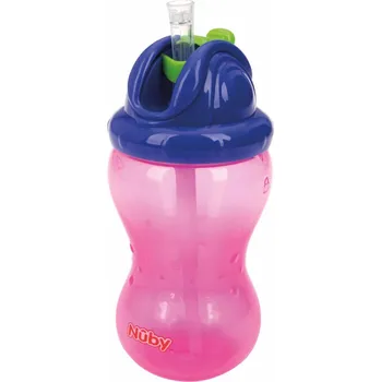 NUBY Netekoucí hrnek se skládacím brčkem a objemem 360 ml, 12 m+ červený 10x8x22 růžová