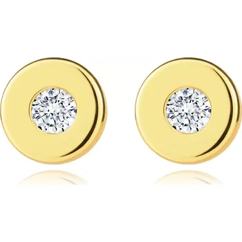Náušnice Zlaté 14K náušnice ze žlutého zlata - hladký kruh s čirým zirkonem uprostřed