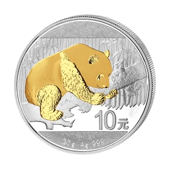 30g stříbrná mince China Panda 2016 teilvergoldet