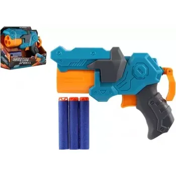 Dětská zbraň Teddies Pistole na pěnové náboje 16x12cm plast + 3ks nábojů v krabičce 18x14x5cm