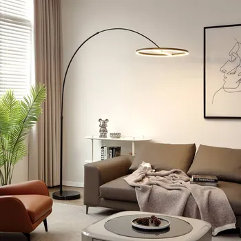 Lampička Lucande LED oblouková stojací lampa Virvera, kulatá, černá, kovová - Stínidlo - Ø 60 cm, výška 2,4 cm; podstavec - Ø 38 cm; délka kabelu 200 cm 1 x 36 W LED - Doprava zdarma