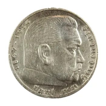 Sběratelství 5 říšská marka stříbrná mince Hindenburg mit HK