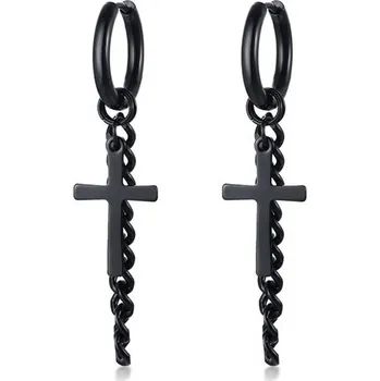Náušnice Ocelové Náušnice kruh s křížem a řetízkem 17mm Černé Impress Jewelry ED-684s2
