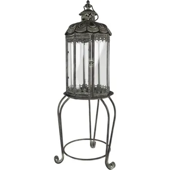 Svícen Šedozelená kovová lucerna s ozdobným držákem – 94 cm + doprava zdarma