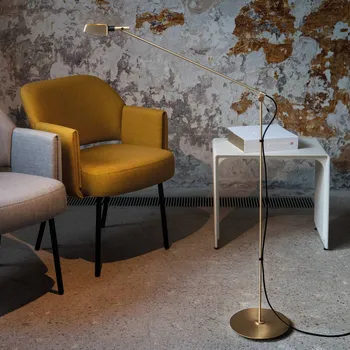 Lampička Carpyen LED stojací lampa Tema, nastavitelná, zlatá - Ø základny 23 cm; délka stínidla 16 cm; délka horního ramene 55 cm; délka dolního ramene 86 cm zlatá satinovaná 1 x 7 W LED - Doprava zdarma