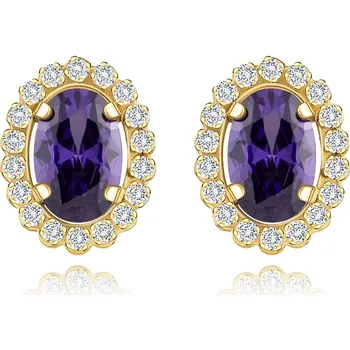 Náušnice Náušnice ze žlutého zlata 585 - oválný fialový zirkon, čirá zirkonová obruba
