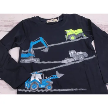Triko Sezon L803 dlouhý rukáv tmavomodré s bagrem a stavebními stroji velikost oblečení - děti: 98
