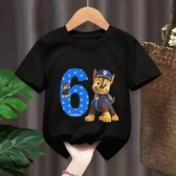 Dívčí tričko Narozeninové tričko s číslovkou Tlapková patrola (černé nebo bílé) Barva: Černá, Číslovka: 6, Velikost: 160