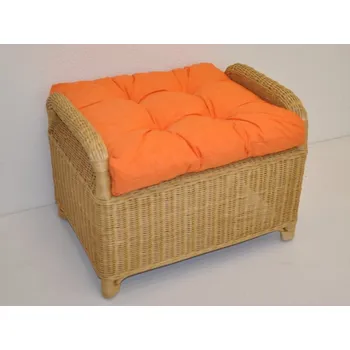Taburet Ratanový taburet medový - polstr oranžový melír - Ratanový taburet medový - polstr oranžový melír, šhv= 61x45x45 cm