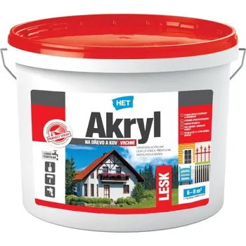 univerzální barva HET Akryl LESK univerzální vodou ředitelná bílá barva na dřevo a kov 3 kg Bíla