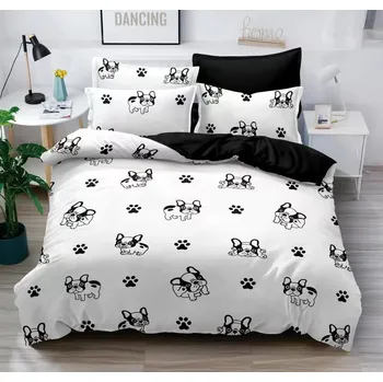 Povlečení OBOUSTRANNÉ BAVLNĚNÉ POVLEČENÍ - FRANCOUZSKÉ - 200x220cm - BULDOČEK WHITE + PROSTĚRADLO ZDARMA !