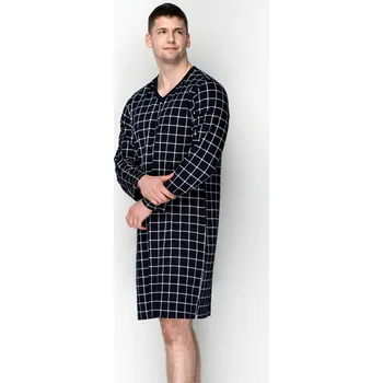 Dámské noční prádlo TIMO Timo | Bavlněná pánská noční košile s dlouhým rukávem Blue Checks - M / 58