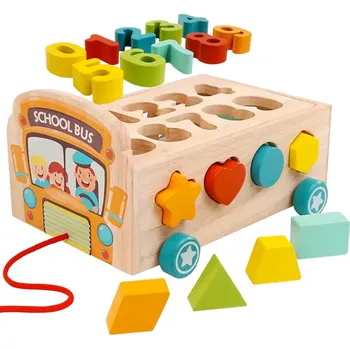 Hrací kostka Dětská dřevěná vkládačka - Školní autobus