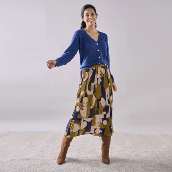 Dámská móda Voálová plisovaná sukně s potiskem, pro malou postavu bronzová/modrá 42