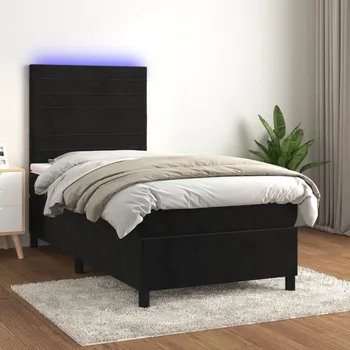 Postel vidaXL Box spring postel s matrací a LED 80 x 200 cm samet [3136149] Barva: Černá