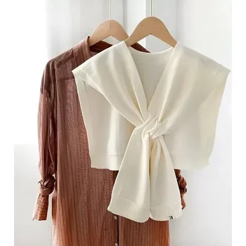 Šála Dámská pletená šála na zimu | módní teplý šál - Bílý