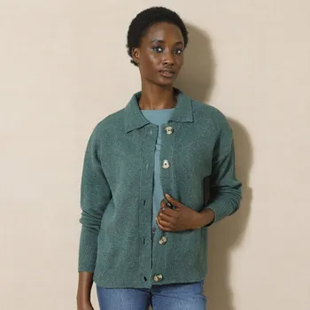 Dámský svetr Propínací svetr s límečkem, z recyklovaného polyesteru tmavě zelená 54