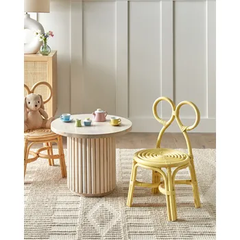 Jídelní židle Dětská židle přírodního ratan žlutá s opěradlem ručně vyráběný boho nábytek pro děti Beliani