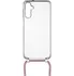 Pouzdro na mobilní telefon FIXED Pure Neck s růžovou šňůrkou na krk pro Samsung Galaxy A14/A14 5G transparentní