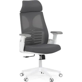 Jídelní židle Židle kancelářská, tmavě šedá síťovina MESH, bílý plast, plastový kříž