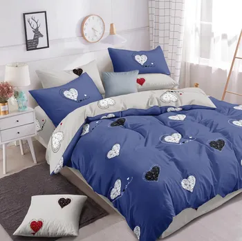 Povlečení LUXUSNÍ BAVLNĚNÉ POVLEČENÍ 140x200/70x90cm - LOVE MODRÉ + POVLAK NA POLŠTÁŘEK ZDARMA