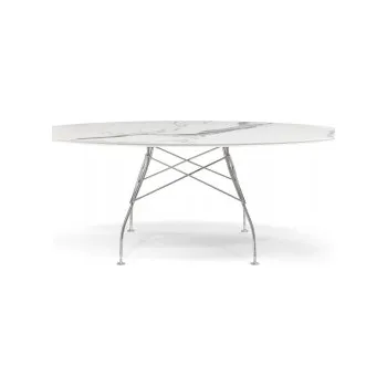 Jídelní stůl Glossy Marble finish ovál chromová bílá mramor