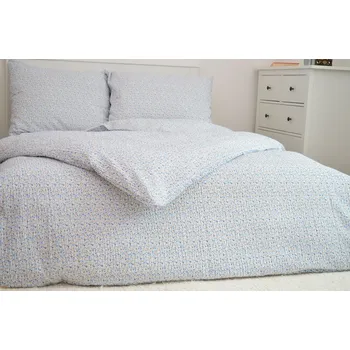 Povlečení LUXUSNÍ BAVLNĚNÉ POVLEČENÍ DE LUXE 140x200/70x90cm KVÍTKY - MODRÉ