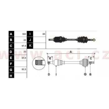 poloosa AVORD délka 583 mm, 22 drážek u kola, 22drážek u převodovky, +ABS 29z (převodovka F15), L, repasovaný originál (+vratná