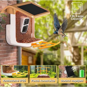 IP kamera Chytré ptačí krmítko Innotronik IEN-BC69B - s kamerou, wi-fi a solárním napájením (aplikace Vicohome v češtině)