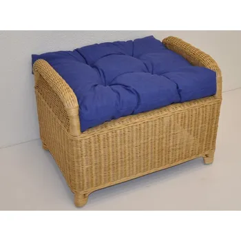 Taburet Ratanový taburet medový - polstr tmavě modrý melír - Ratanový taburet medový - polstr tmavě modrý melír, šhv= 61x45x45 cm