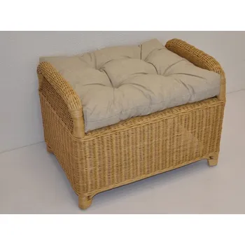 Taburet Ratanový taburet medový - polstr tmavě béžový melír - Ratanový taburet medový - polstr tmavě béžový melír, šhv= 61x45x45 cm