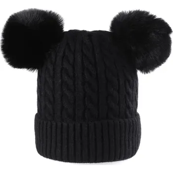 Čepice Dámská / dívčí zimní čepice s bambulemi Emi Ross