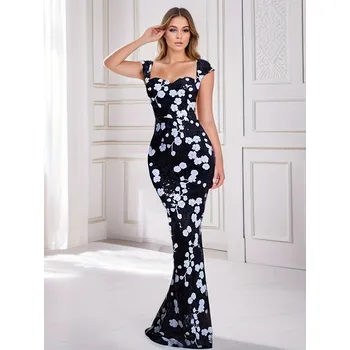 Dámské šaty Večerní šaty s květinami a výstřihem Barva: Bílá, Velikost: XL