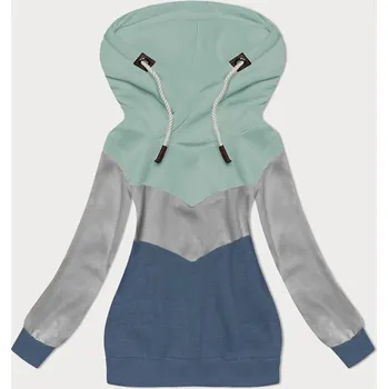 Dámská mikina Mátovo-šedo-tmavě modrá hrubší dámská trojbarevná mikina (2303) odstíny zelené XXL (44)