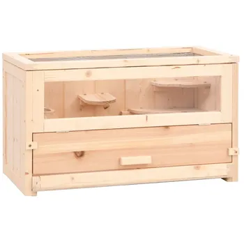 Klec pro křečky z masivního jedlového dřeva 60 x 30 x 35 cm přírodní