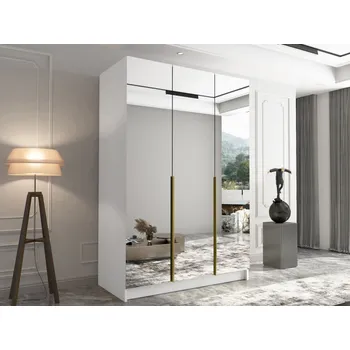 Šatní skříň Šatní skříň se zrcadlem Mirpat III, Barva: bílá / bílá + zlatá MIRJAN 5903211352294