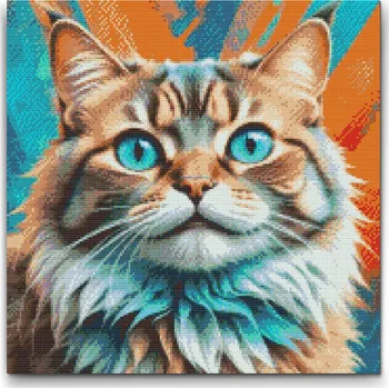 Diamantové malování Diamantové malování - Kočka v odstínech tyrkysové a oranžové Velikost: 50x50cm, Rámování: Pouze srolované plátno, Diamanty: Čtvercové