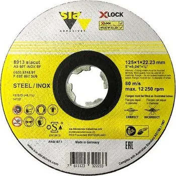 Řezný kotouč SIA Abrasives SiaAbrasives | Řezné kotouče na ocel a nerez X-LOCK – rychlé a čisté řezání Průměr: 115 mm, Šíře: 1 mm