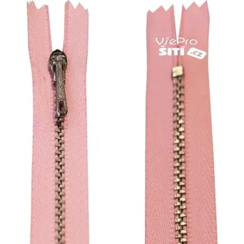 Zip zip kovový SV.RŮŽOVÝ 1234XX - Růžová, 12cm