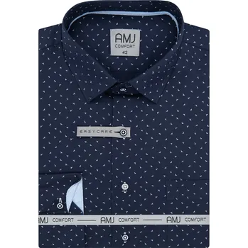 Pánská košile Pánská košile AMJ bavlněná, tmavě modrá s bílými vlnkami, VDSBR1387, dlouhý rukáv, slim fit, vel. 45