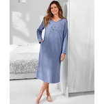 Fleecová noční košile s výšivkou, dlouhé rukávy modrošedá 50