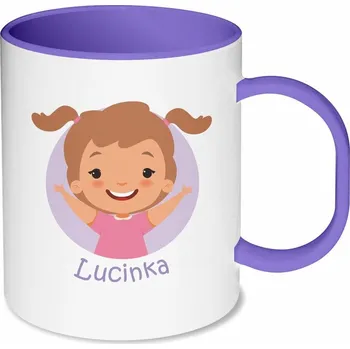 Gravírování Plastový hrnek s fialovým vnitřkem a uchem pro děti - holky