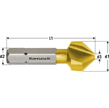 Vrták Karnasch 403010010 | Kuželový záhlubník DIN 335 tvar C 90° 6,3x1,5-31x6,35 mm, s uchycením bit krátký, povlakovaný TiN