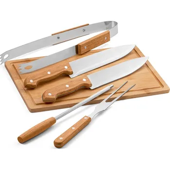Příslušenství pro gril FLARE. Pětidílná souprava na grilování ze dřeva a nerezové oceli s bam