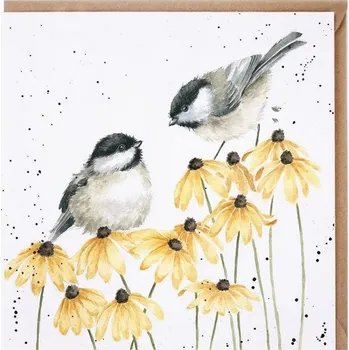Přání 15 x 15 cm "My Sweet Chickadee" Wrendale Designs - ptáčci na květech