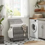 SONGMICS Koš na prádlo na kolečkách pletený šedý