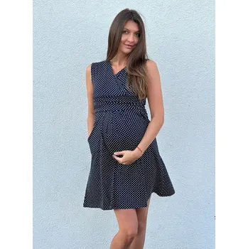 Těhotenské šaty Mama L'amour Elegantní těhotenské a kojící šaty s kapsami 3v1 Roccia tmavě modré s puntíky Velikost: M