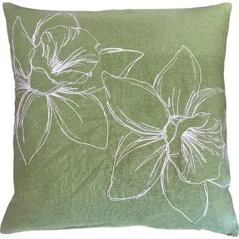 Povlak na dekorativní polštářek Potah na polštář Empress zelený s vyšitými květy 40x40cm, Sander