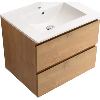 Koupelnový nábytek CERANO - Koupelnová skříňka Carole + keramické umyvadlo Todo - dub medový - 61x49,5x46,5 cm